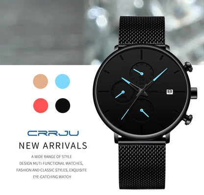 CRRJU Fashion Watch Men Waterproof Slim Mesh Strap Minimalist Wrist Watches For Men Quartz Sports Watch Clock Relogio Masculino