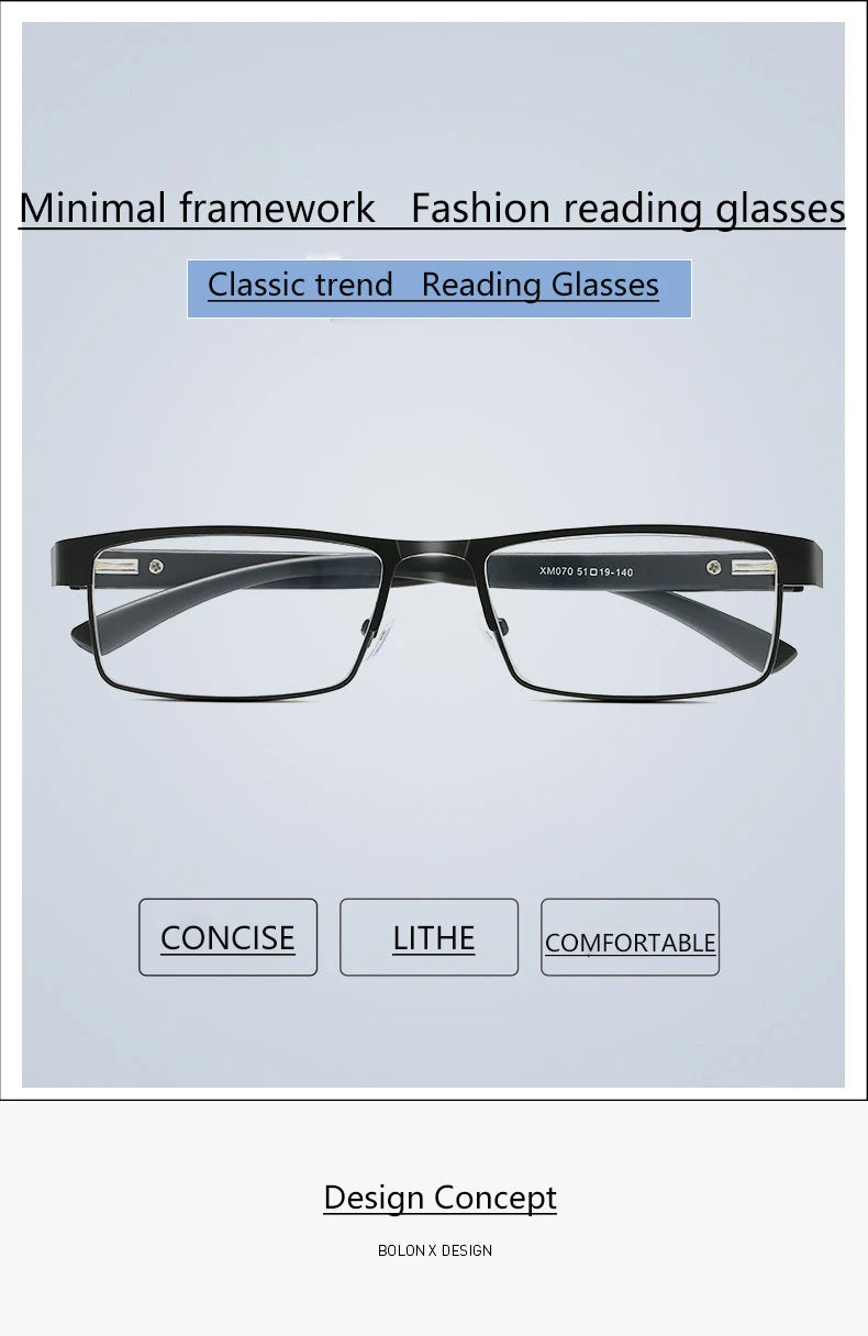 BOYSEEN Men Titanium alloy Reading Glasses Non spherical 12 Layer Coated lenses Retro Business Hyperopia Prescription Eyeglasses
