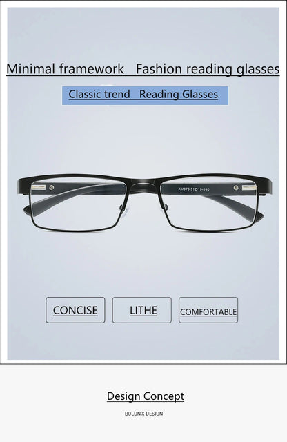 BOYSEEN Men Titanium alloy Reading Glasses Non spherical 12 Layer Coated lenses Retro Business Hyperopia Prescription Eyeglasses
