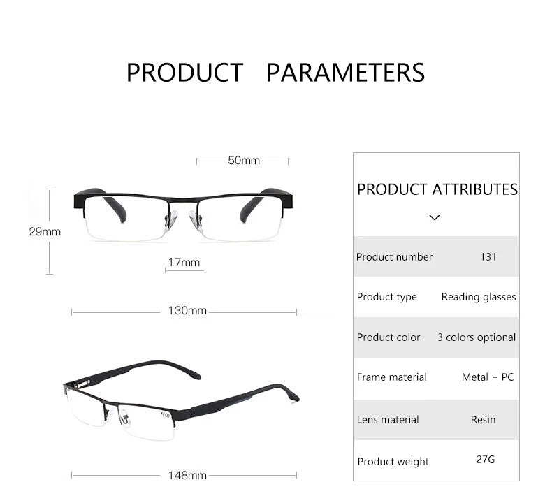 High Quality Men Titanium Alloy Eyeglasses Non Spherical 12 Layer Coated Lenses Reading Glasses+1.0 +1.5 +2.0 +2.5 +3.0 +3.5+4.0