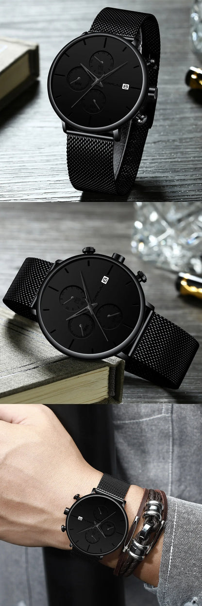 CRRJU Fashion Watch Men Waterproof Slim Mesh Strap Minimalist Wrist Watches For Men Quartz Sports Watch Clock Relogio Masculino