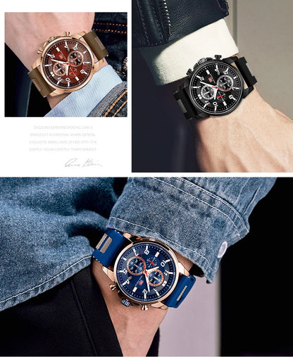 MINI FOCUS Chronograph Quartz Watches Men Blue Silicone Army Sport Top Brand LuxuryWristwatch Man Relogios Masculino Clock 0268