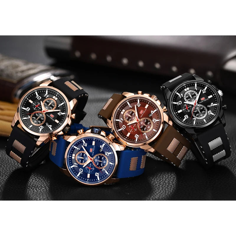 MINI FOCUS Chronograph Quartz Watches Men Blue Silicone Army Sport Top Brand LuxuryWristwatch Man Relogios Masculino Clock 0268
