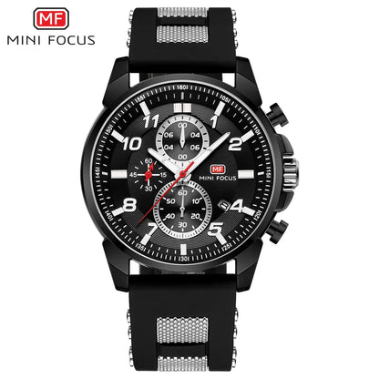 MINI FOCUS Chronograph Quartz Watches Men Blue Silicone Army Sport Top Brand LuxuryWristwatch Man Relogios Masculino Clock 0268