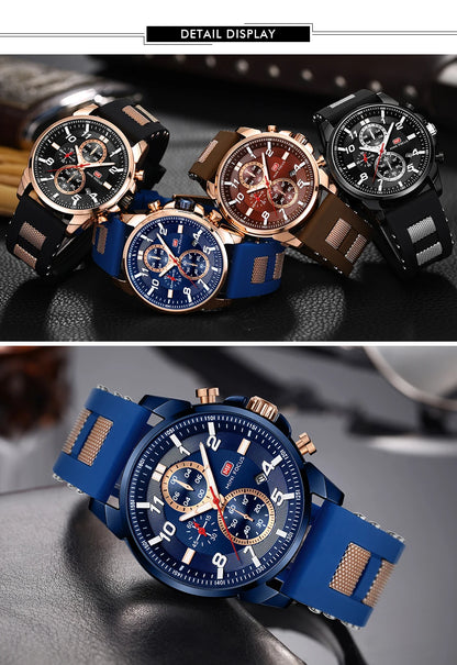 MINI FOCUS Chronograph Quartz Watches Men Blue Silicone Army Sport Top Brand LuxuryWristwatch Man Relogios Masculino Clock 0268