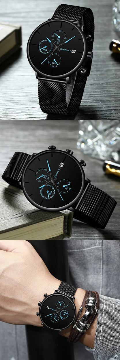 CRRJU Fashion Watch Men Waterproof Slim Mesh Strap Minimalist Wrist Watches For Men Quartz Sports Watch Clock Relogio Masculino