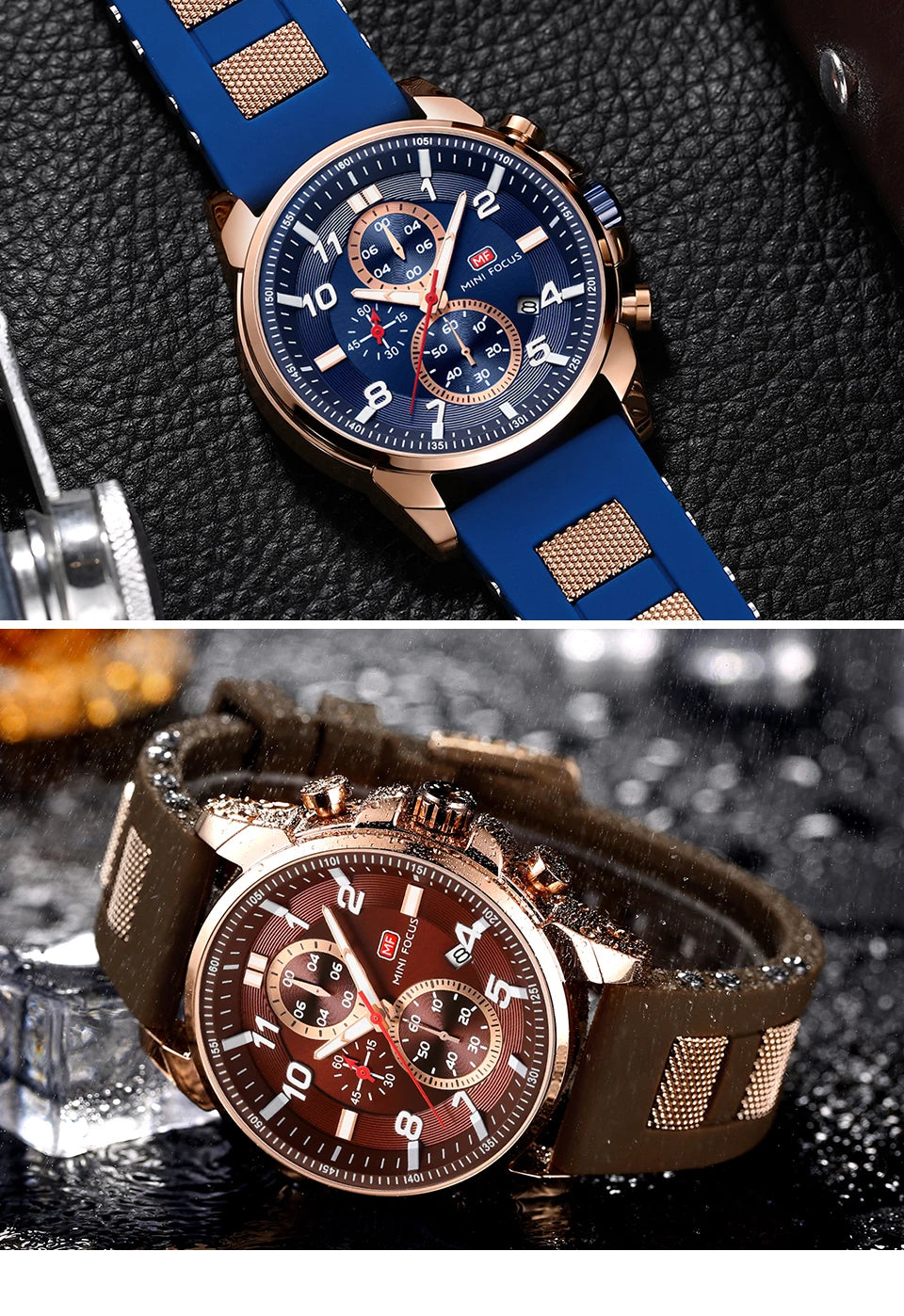 MINI FOCUS Chronograph Quartz Watches Men Blue Silicone Army Sport Top Brand LuxuryWristwatch Man Relogios Masculino Clock 0268