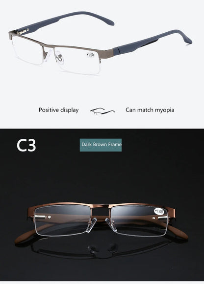 High Quality Men Titanium Alloy Eyeglasses Non Spherical 12 Layer Coated Lenses Reading Glasses+1.0 +1.5 +2.0 +2.5 +3.0 +3.5+4.0