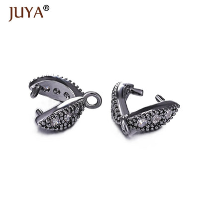 Juya Copper Inlaid Zircon Pinch Bails DIY Supplies For Jewelry Wholesale Crystal Pendant Clip Clasps Clamping Bale Accessories
