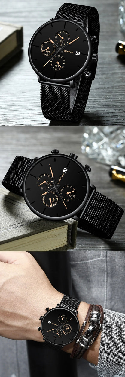 CRRJU Fashion Watch Men Waterproof Slim Mesh Strap Minimalist Wrist Watches For Men Quartz Sports Watch Clock Relogio Masculino