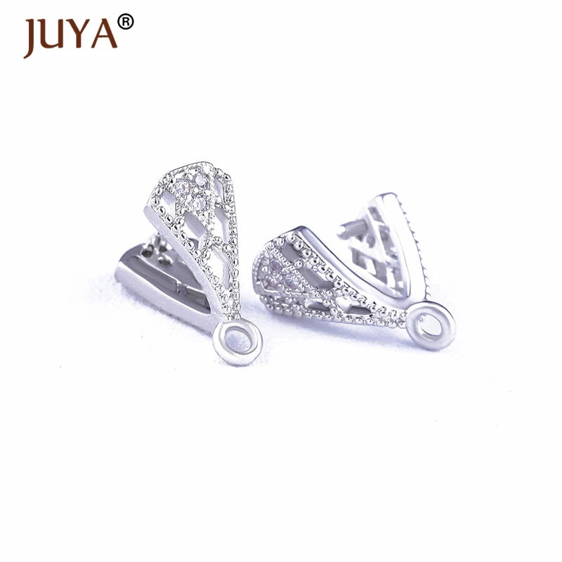 Juya Copper Inlaid Zircon Pinch Bails DIY Supplies For Jewelry Wholesale Crystal Pendant Clip Clasps Clamping Bale Accessories