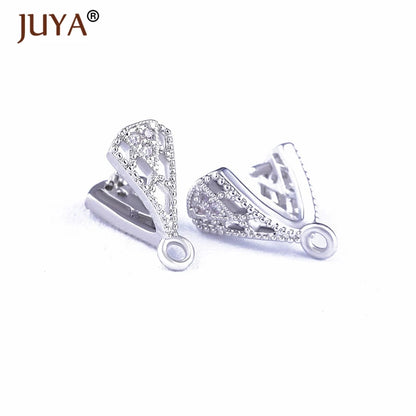 Juya Copper Inlaid Zircon Pinch Bails DIY Supplies For Jewelry Wholesale Crystal Pendant Clip Clasps Clamping Bale Accessories