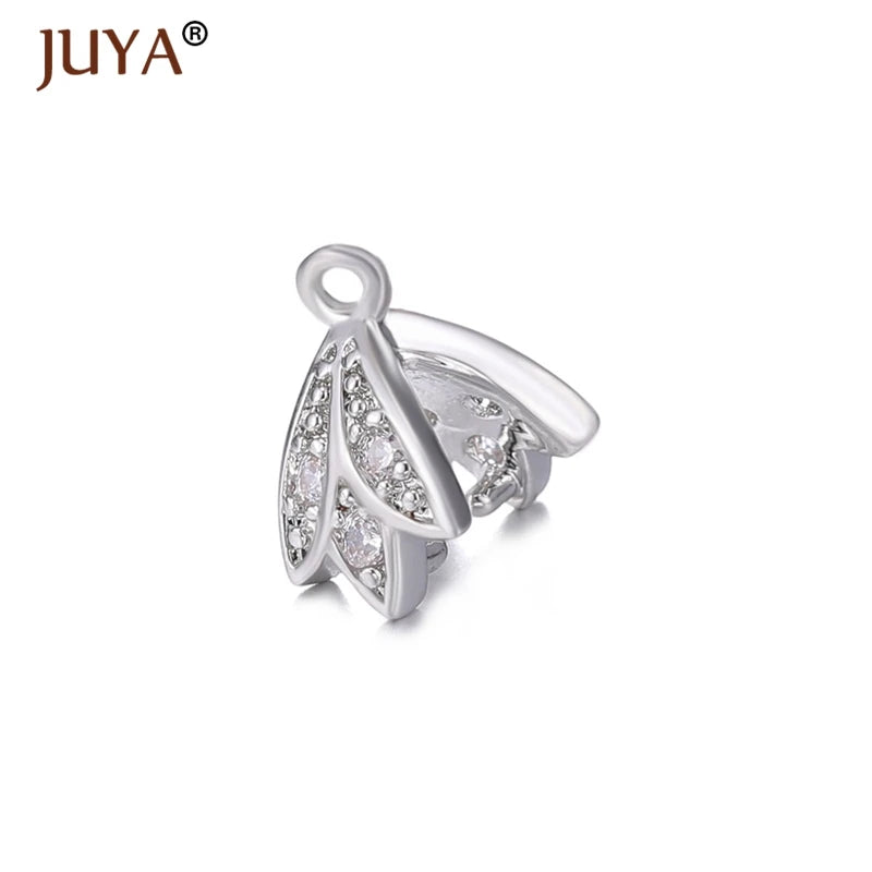 Juya Copper Inlaid Zircon Pinch Bails DIY Supplies For Jewelry Wholesale Crystal Pendant Clip Clasps Clamping Bale Accessories