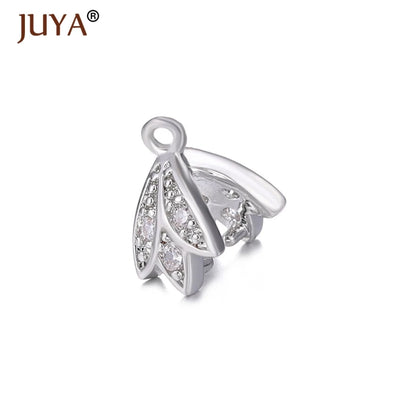 Juya Copper Inlaid Zircon Pinch Bails DIY Supplies For Jewelry Wholesale Crystal Pendant Clip Clasps Clamping Bale Accessories