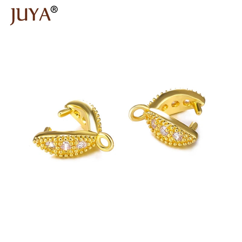 Juya Copper Inlaid Zircon Pinch Bails DIY Supplies For Jewelry Wholesale Crystal Pendant Clip Clasps Clamping Bale Accessories