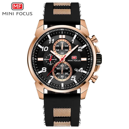 MINI FOCUS Chronograph Quartz Watches Men Blue Silicone Army Sport Top Brand LuxuryWristwatch Man Relogios Masculino Clock 0268