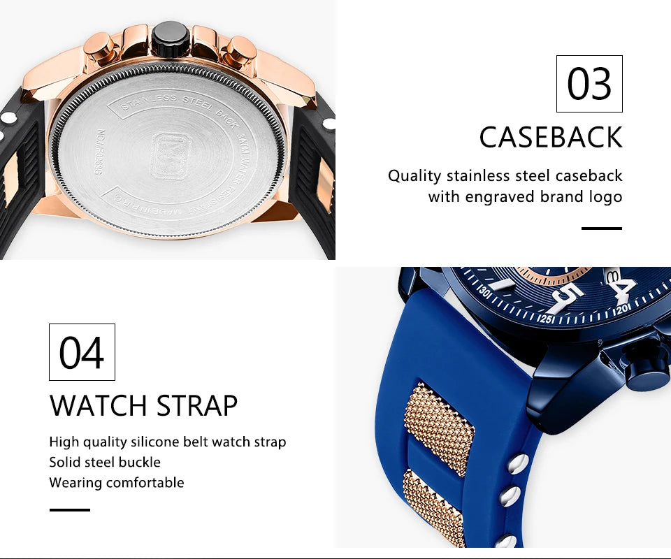 MINI FOCUS Chronograph Quartz Watches Men Blue Silicone Army Sport Top Brand LuxuryWristwatch Man Relogios Masculino Clock 0268