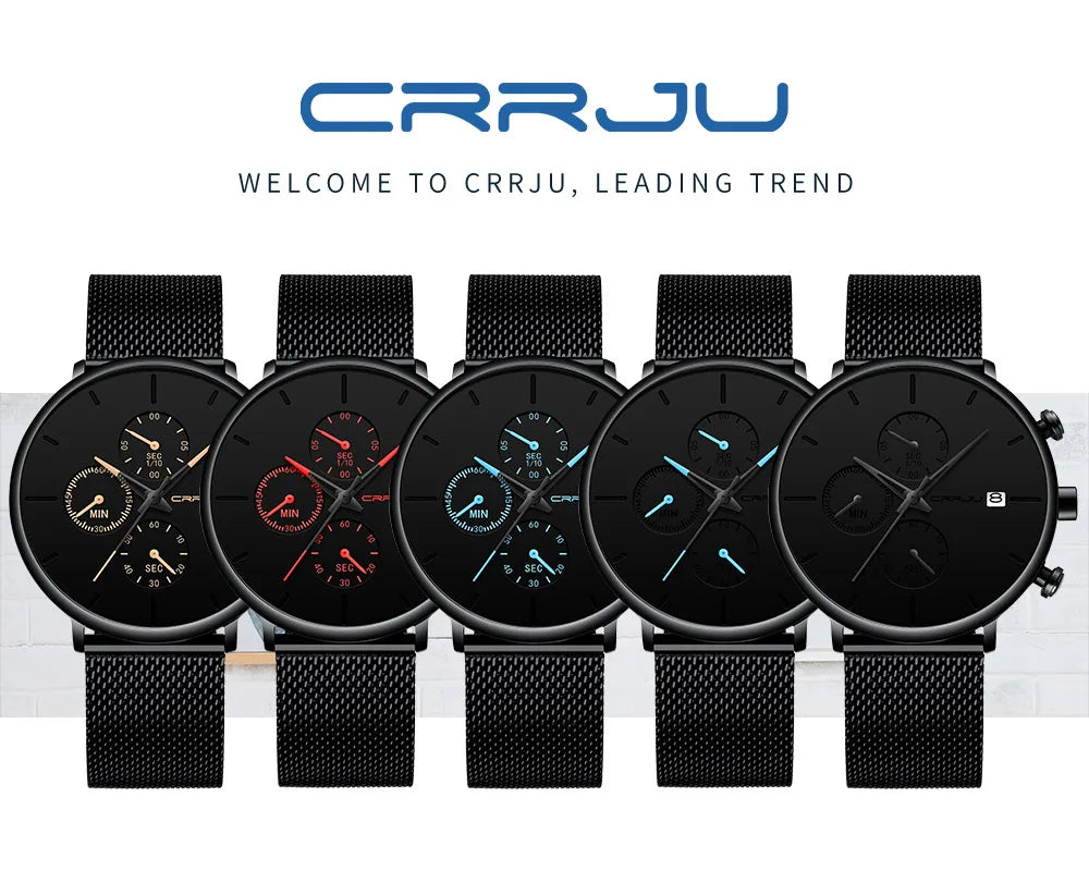 CRRJU Fashion Watch Men Waterproof Slim Mesh Strap Minimalist Wrist Watches For Men Quartz Sports Watch Clock Relogio Masculino