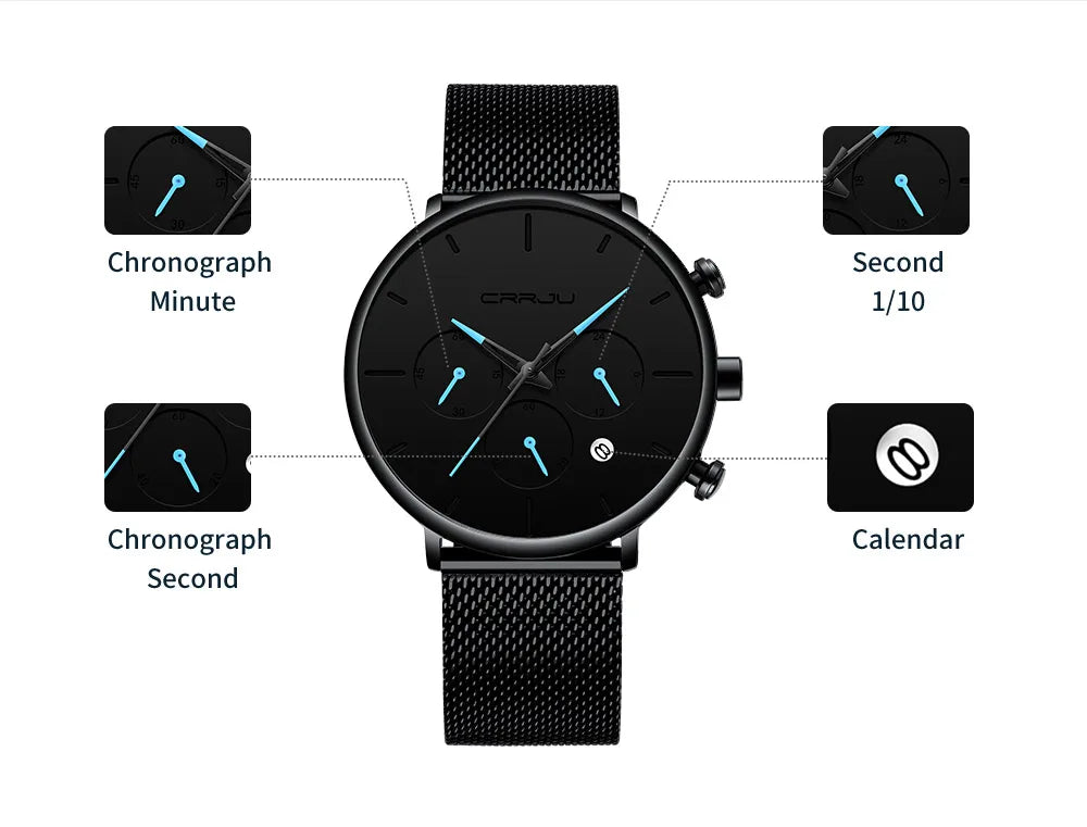 CRRJU Fashion Watch Men Waterproof Slim Mesh Strap Minimalist Wrist Watches For Men Quartz Sports Watch Clock Relogio Masculino