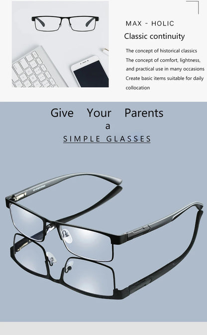 BOYSEEN Men Titanium alloy Reading Glasses Non spherical 12 Layer Coated lenses Retro Business Hyperopia Prescription Eyeglasses
