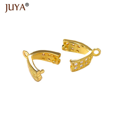 Juya Copper Inlaid Zircon Pinch Bails DIY Supplies For Jewelry Wholesale Crystal Pendant Clip Clasps Clamping Bale Accessories