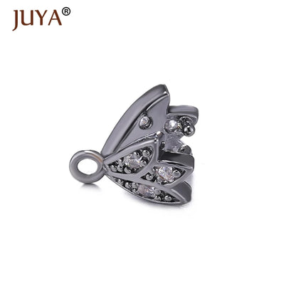 Juya Copper Inlaid Zircon Pinch Bails DIY Supplies For Jewelry Wholesale Crystal Pendant Clip Clasps Clamping Bale Accessories