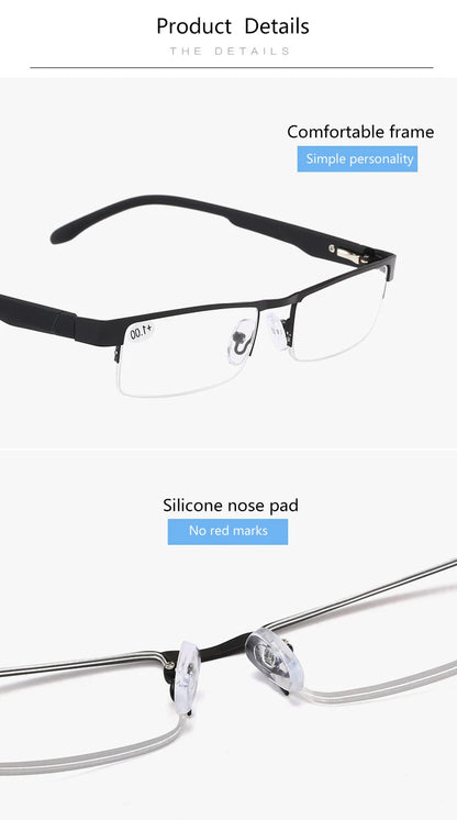 High Quality Men Titanium Alloy Eyeglasses Non Spherical 12 Layer Coated Lenses Reading Glasses+1.0 +1.5 +2.0 +2.5 +3.0 +3.5+4.0
