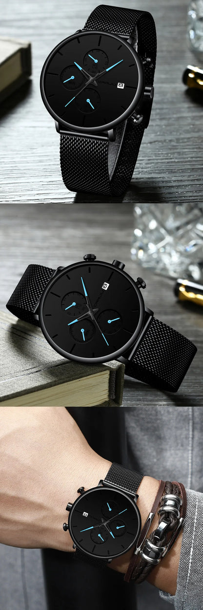 CRRJU Fashion Watch Men Waterproof Slim Mesh Strap Minimalist Wrist Watches For Men Quartz Sports Watch Clock Relogio Masculino