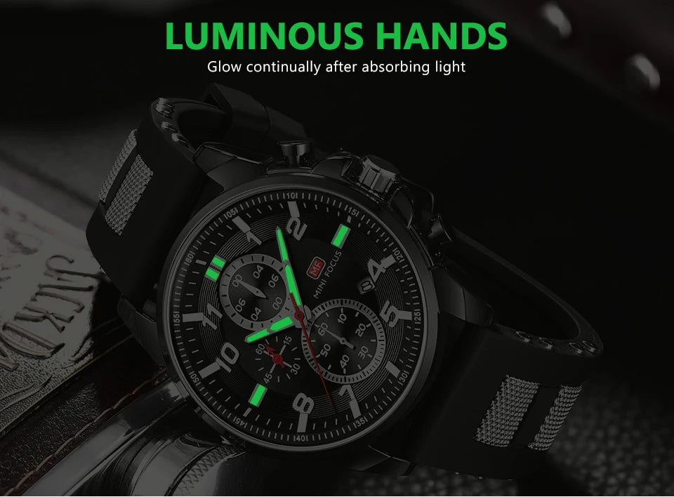 MINI FOCUS Chronograph Quartz Watches Men Blue Silicone Army Sport Top Brand LuxuryWristwatch Man Relogios Masculino Clock 0268