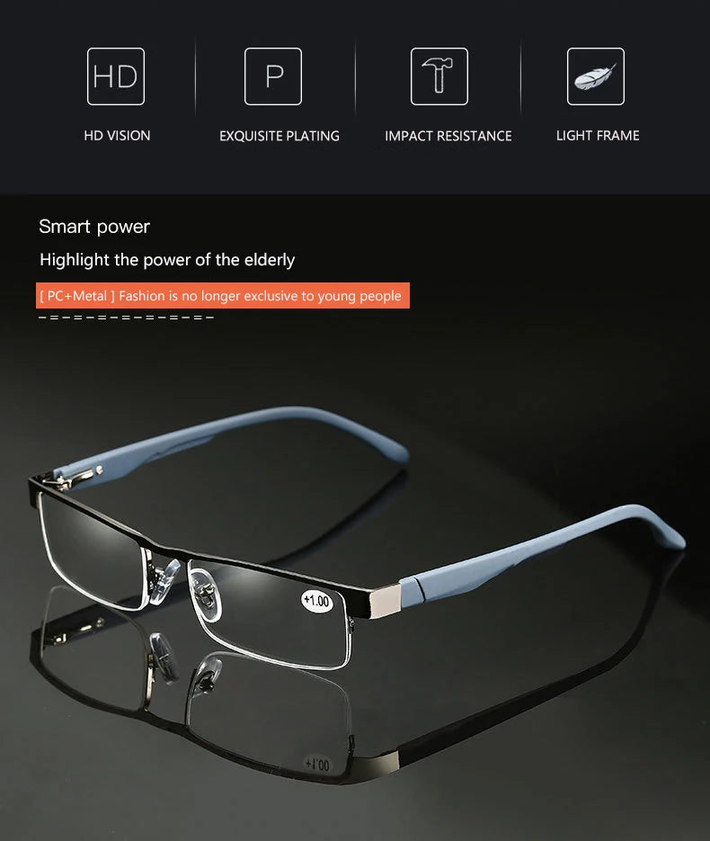 High Quality Men Titanium Alloy Eyeglasses Non Spherical 12 Layer Coated Lenses Reading Glasses+1.0 +1.5 +2.0 +2.5 +3.0 +3.5+4.0