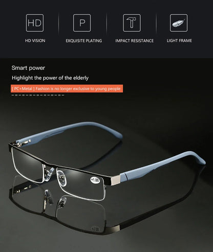 High Quality Men Titanium Alloy Eyeglasses Non Spherical 12 Layer Coated Lenses Reading Glasses+1.0 +1.5 +2.0 +2.5 +3.0 +3.5+4.0
