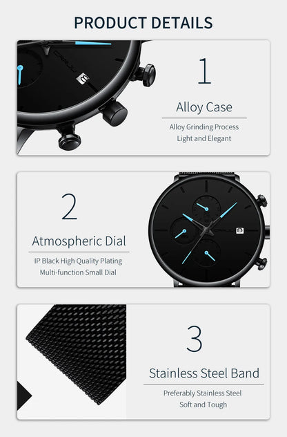 CRRJU Fashion Watch Men Waterproof Slim Mesh Strap Minimalist Wrist Watches For Men Quartz Sports Watch Clock Relogio Masculino