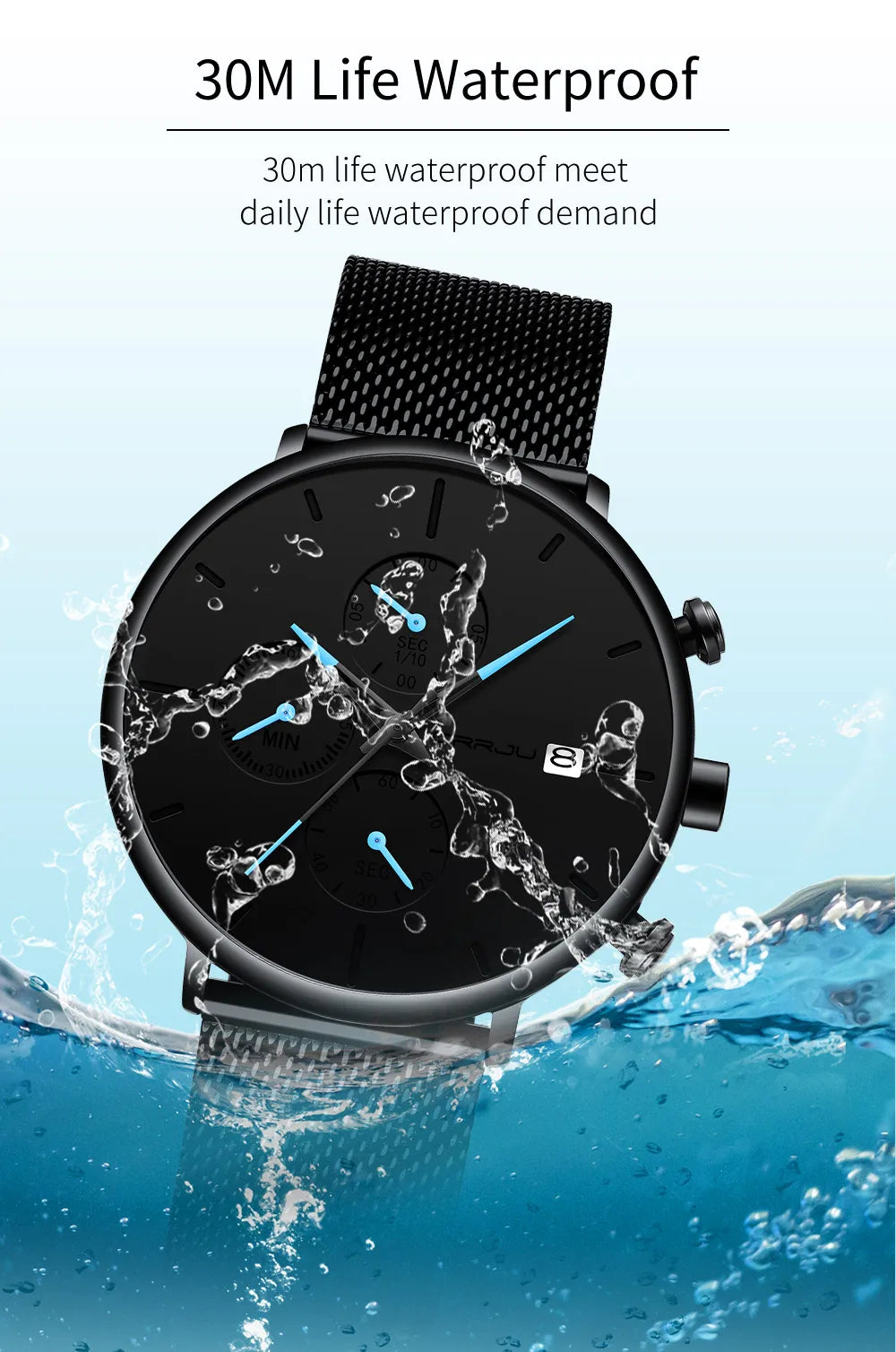 CRRJU Fashion Watch Men Waterproof Slim Mesh Strap Minimalist Wrist Watches For Men Quartz Sports Watch Clock Relogio Masculino