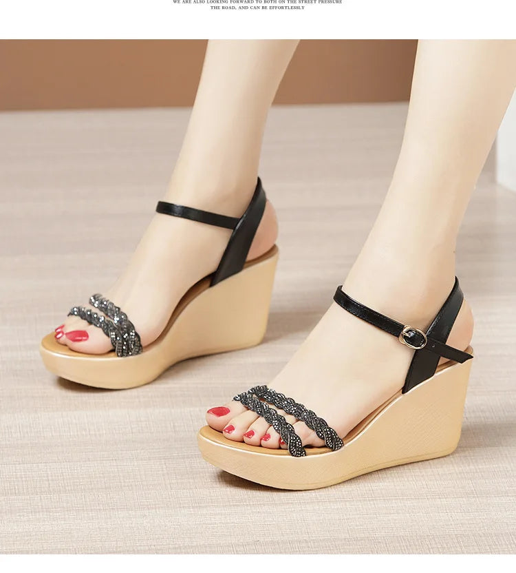Small Size 32-43 Bling Silver Gold Wedding Shoes Women High Heels Summer 2024 Elegant Platform Sandals Wedges for Office Party
