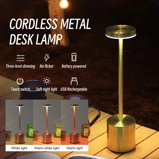 Led Portable Desk Lamps Rechargeable Metal Eye-Protection Night Light Touch Bedside Restaurant Courtyard Atmosphere Table Lamp