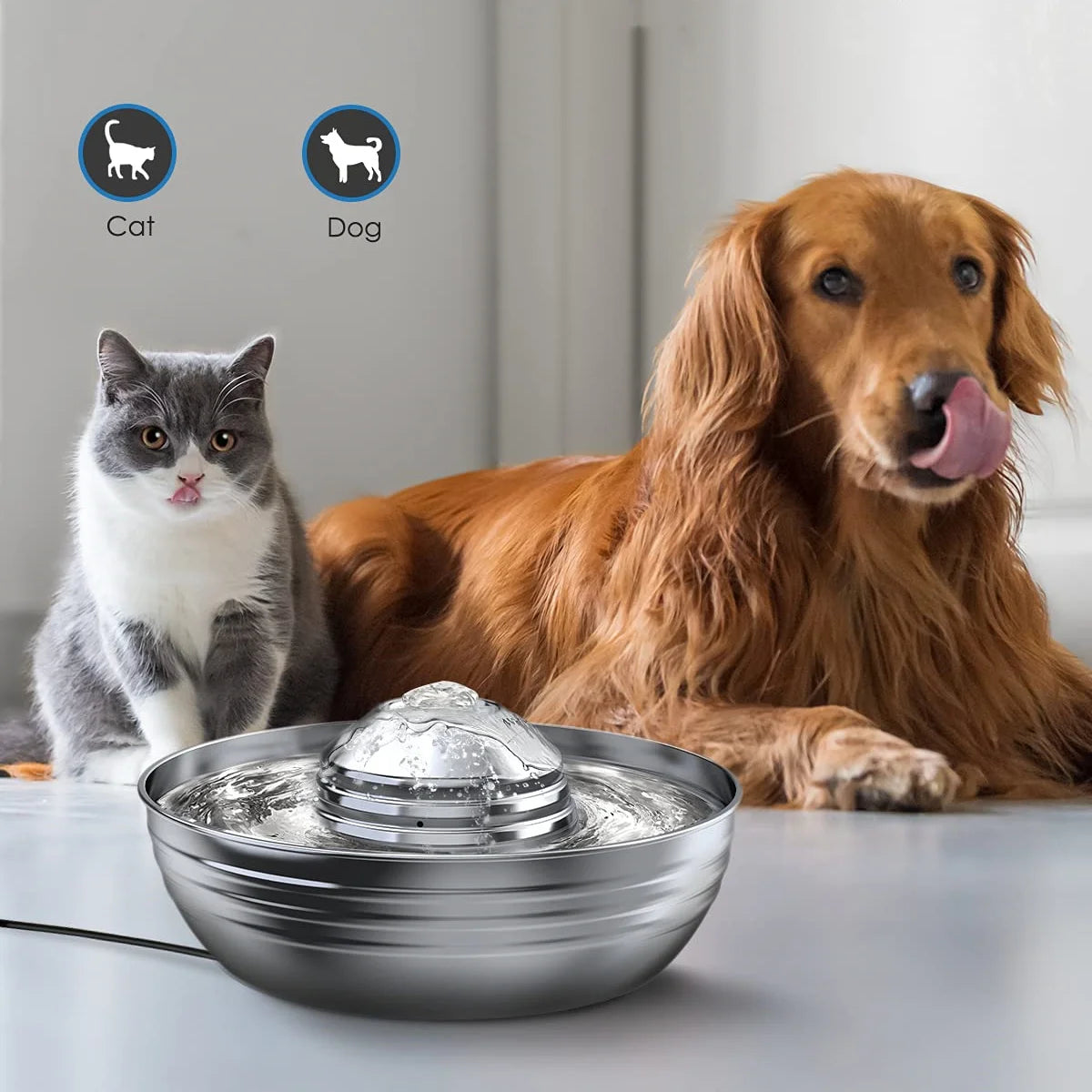 Cat Water Fountain Automatic Pet Dog Feeder Stainless Steel Water Dispenser Drinking Bowl with Ultra Quiet Pump Carbon Filters