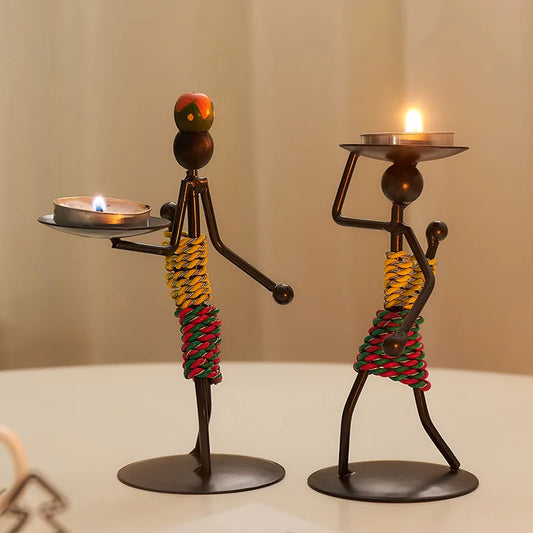 Vintage American Metallic Man Candlestick Iron Candle Holder Romantic Dinner Desktop Home Decorations Birthday Gift