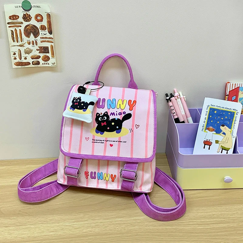 Wholesale Cute Girl Cartoon Canvas School Backpack Fashionable Candy Color Kid's Mochilas with Zipper Closure