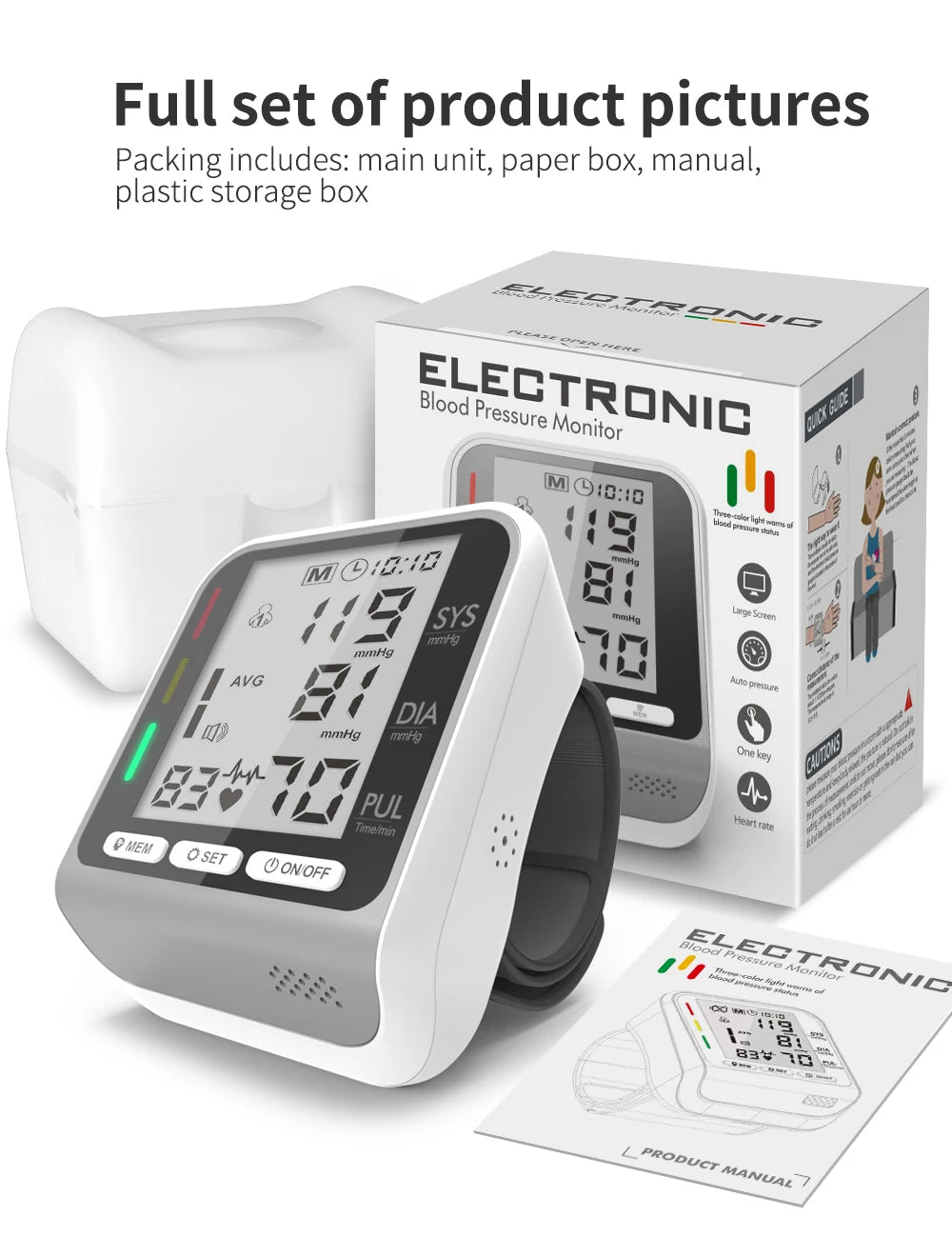 Medical Digital Wrist Blood Pressure Monitor Heart Rate Pulse Meter Measure Sphygmomanometer PR LCD Screen Portable Health Care