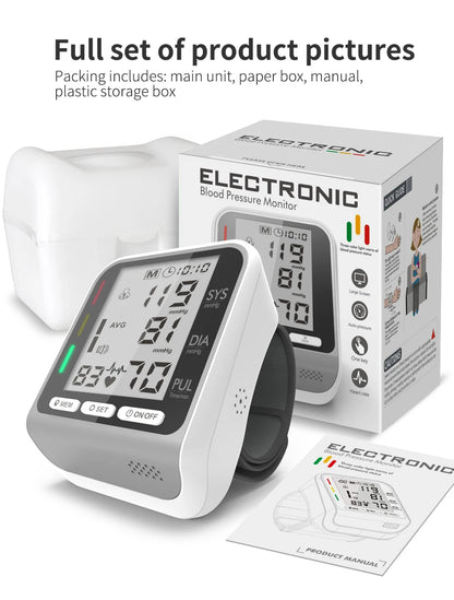 Medical Digital Wrist Blood Pressure Monitor Heart Rate Pulse Meter Measure Sphygmomanometer PR LCD Screen Portable Health Care