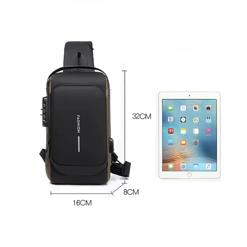 HEROIC KNIGHT Fashion New Large Waterproof Black Waist Bag Fanny Pack for Men Belt Bag with USB-C