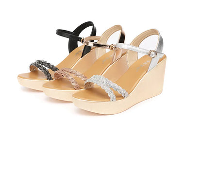 Small Size 32-43 Bling Silver Gold Wedding Shoes Women High Heels Summer 2024 Elegant Platform Sandals Wedges for Office Party