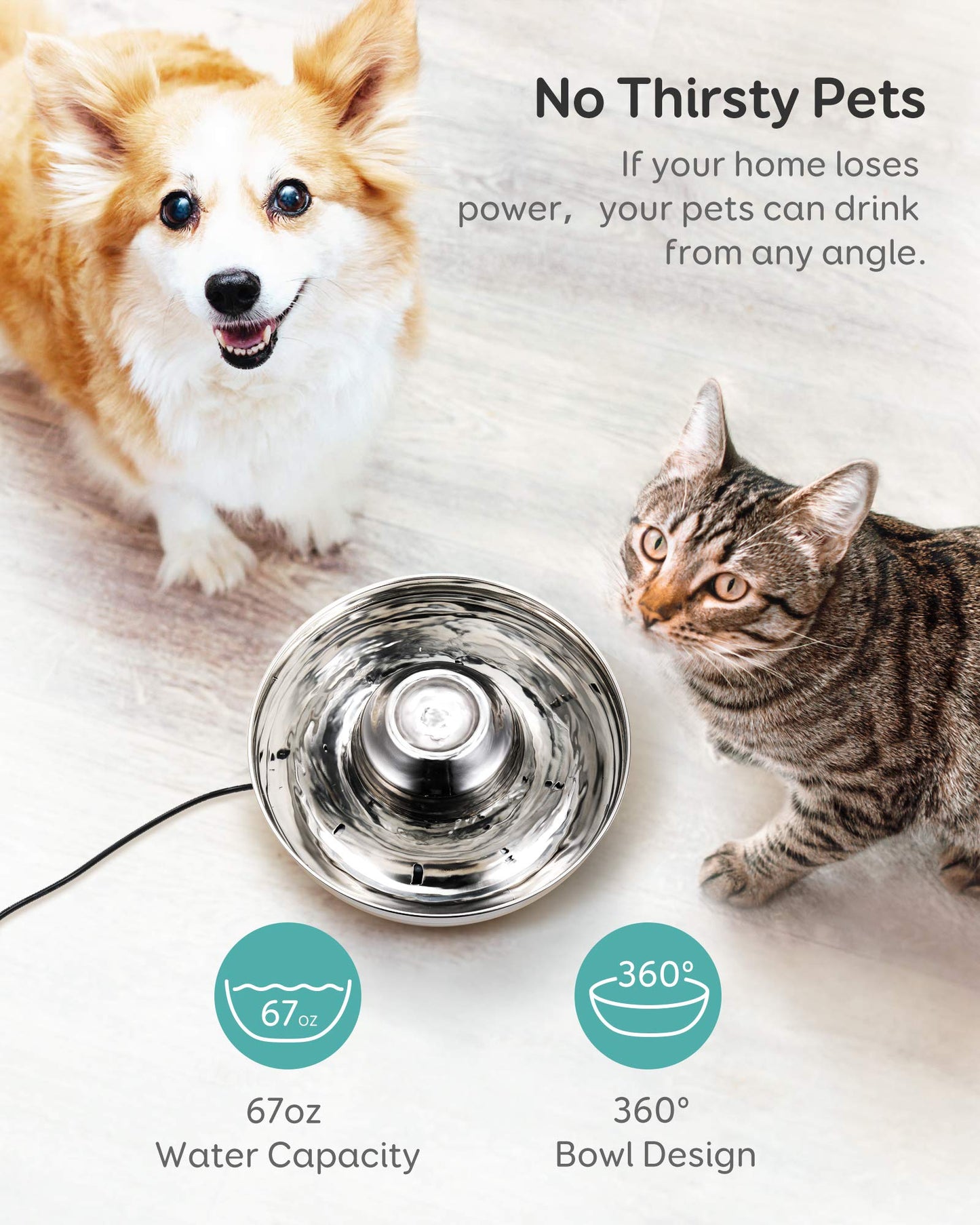 Cat Water Fountain Automatic Pet Dog Feeder Stainless Steel Water Dispenser Drinking Bowl with Ultra Quiet Pump Carbon Filters