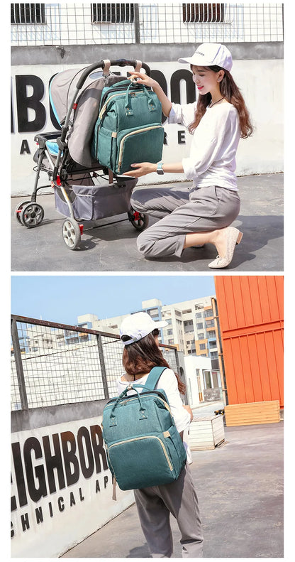 Mummy Maternity Nappy Bag Large Capacity Portable Folding Travel Beds Baby Stuff Mommy Bag Women Outdoor Stroller Backpack