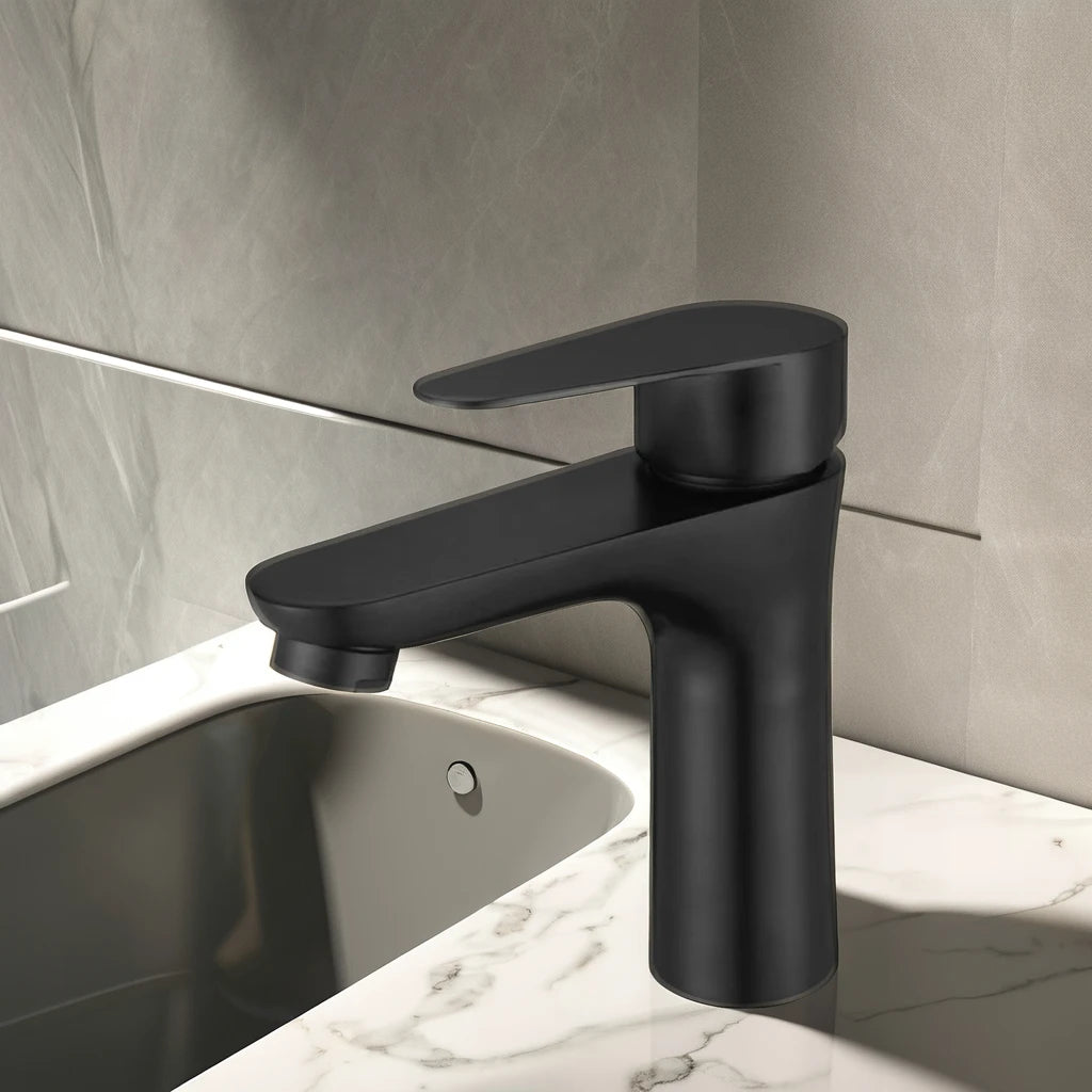 Modern Single-Hole Black Stainless Steel Basin Faucet Touchless Ceramic Valve Single-Handle Mixer Deck Mount Tap for Bathroom
