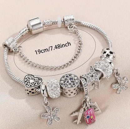 Panjia DIY Beaded Bracelet Diamond European American Cross-Border Trendy Airplane Suitcase Passport Pendant Rhinestone Popular
