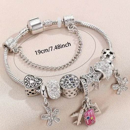 Panjia DIY Beaded Bracelet Diamond European American Cross-Border Trendy Airplane Suitcase Passport Pendant Rhinestone Popular
