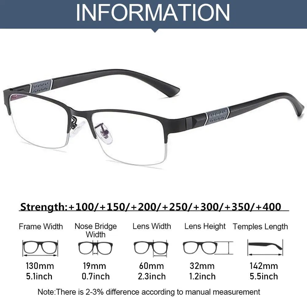 Reading Glasses Men Women High Quality Half-frame Diopter Glasses Business Male Presbyopic Eyeglasses +1.0 1.5 2.0 2.5 3.0 3.5 4
