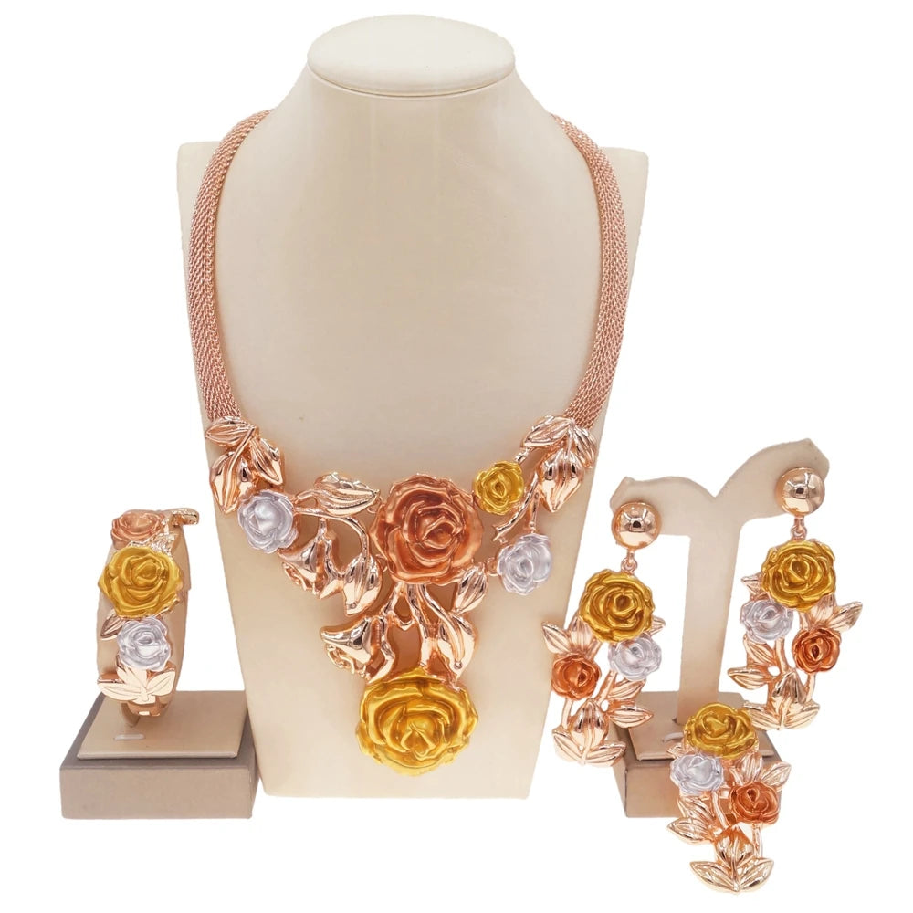 Zhuerrui High Quality Big Brazilian Gold Jewelry Set Classic Wedding Party Accessories Jewelry Italian Lady Necklace Sets H0085