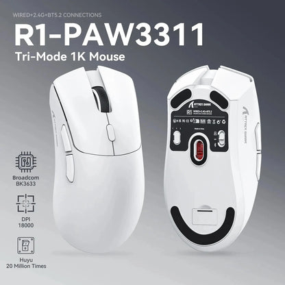 R1 Superlight Mouse BT 2.4G Wireless Gaming Mouse PixArt PAW3311 Gaming Sensor 6 Adjustable DPI for Office Game